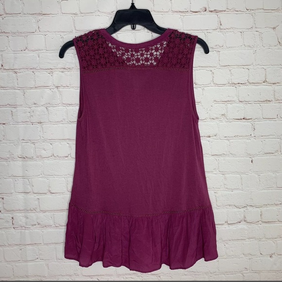 LOFT Womens Magenta Purple Crochet Hi-Low Peplum Tank Top Size S - Picture 4 of 8